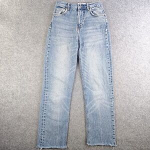 Reformation Liza Ultra High Rise Straight Jeans Women's 24 Medium Wash Raw Hem‎